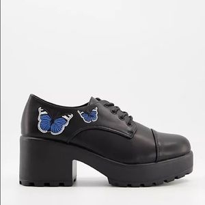 NEW ASOS Koi Footwear Vegan Heeled Shoes with Blue Butterfly in Black Size 7